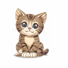 Front view portrait in cartoon style of a cute kitten