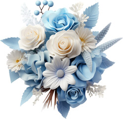 white and sky blue flower bouquet isolated on white or transparent background,transparency 