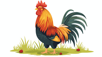 Obraz na płótnie Canvas Rooster Sitting on the Ground flat vector isolated on