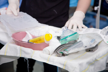 Medical instruments in the surgical operating room before surgery. High quality photo