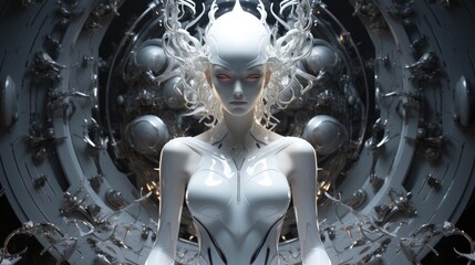 Enigmatic Cosmic Humanoid Creature in Futuristic Ethereal Environment