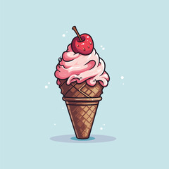 a drawing of a strawberry ice cream cone with a strawberry on it.