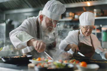 Elderly people mastering new cooking methods, such as sous-vide and molecular gastronomy