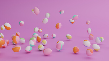 Bouncing easter eggs against a pink background. 