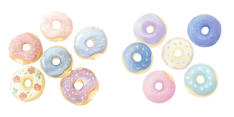 cute donuts watercolour vector illustration 