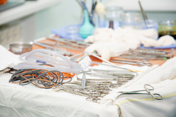 Medical instruments in the surgical operating room before surgery. High quality photo