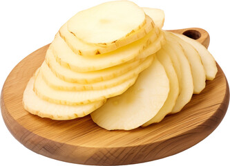 potatoes sliced on wooden board isolated on white or transparent background,transparency  