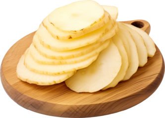 potatoes sliced on wooden board isolated on white or transparent background,transparency  