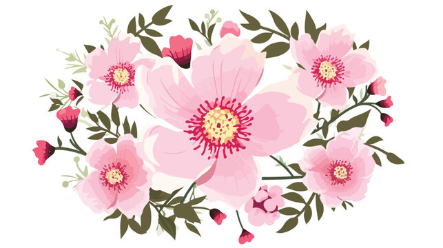 Spring flowers in the circle. Wild rose peony. flat v