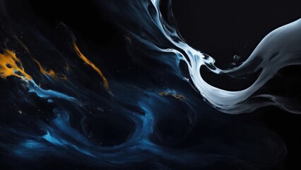 Dark Black smoke acrylic paints Liquid fluid art abstract background