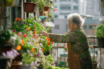 The older generation engaging in urban gardening, creating green oases on balconies and in courtyards