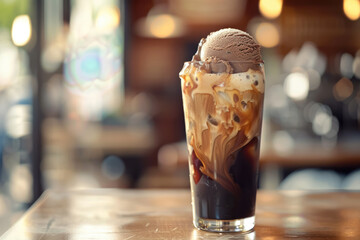 decadent chocolate ice cream float with cold brew coffee in a cafe