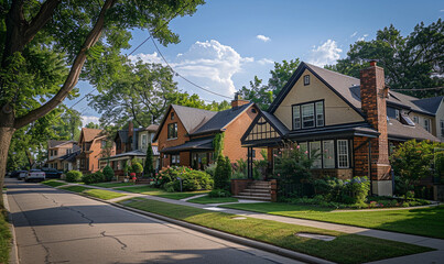 house in the middle of neighborhood. real estate advertising concept.