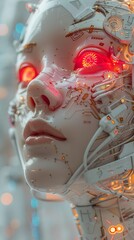 Infuse creativity into a close-up composition juxtaposing futuristic AI tech with traditional societal elements, showcasing the harmony and disruption AI brings to different facets of life