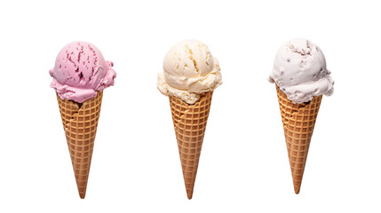 Scoop of ice cream in the cone isolated with transparent background