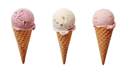 Scoop of ice cream in the cone isolated with transparent background