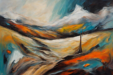 surreal or abstract landscape oil painting.