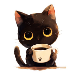 Cat and Coffee | Clipart Transparent PNG