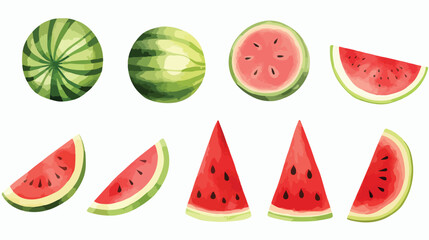 Watercolor watermelon slices pieces different forms 