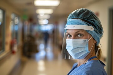 Fototapeta na wymiar A healthcare worker wearing a mask in a hospital