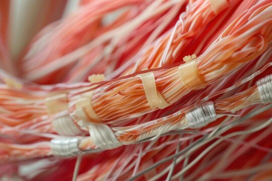 human muscle fibers and tendons, showcasing the complexity of the musculoskeletal system