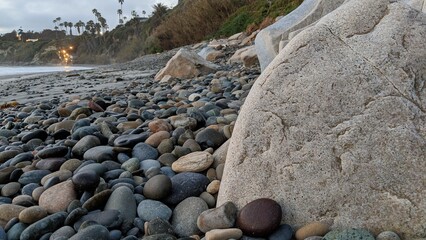 The Melted Rocks of Swamis Beach. Erosion control boulders put down along the shore 50 years ago...