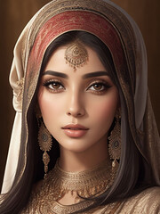 Beautiful Arab woman portrait. Traditional muslim woman in scarf	
