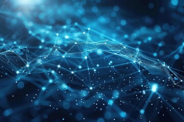 Blue abstract background with a network grid and particles connected