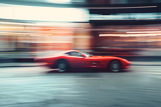 Racing car blur art photography,  a slow motion camera art photography of a sport car on blurred background. A modern car in high speed, a speedy car illustration for a poster and music album.