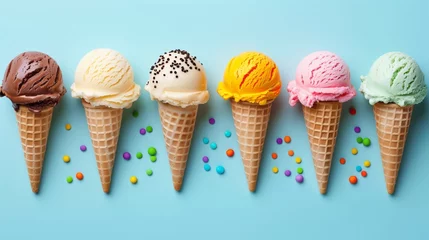 Foto op Canvas Various flavors of ice cream on a colorful background. Summer concept. © AnyPic289