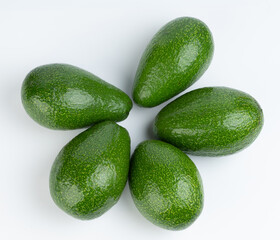 Group of avocados above top view