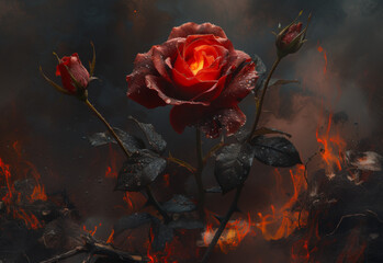 
black and red rose in flame wallpaper the black rose wallpapers wallpaper, in the style of realism with surrealistic elements, romantic graffiti, lovecraftian, sony alpha a7 iii, red and gray, whimsi