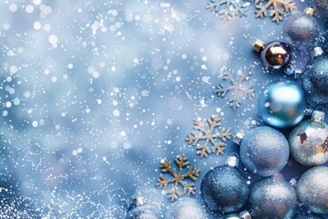 Fototapeta na wymiar Christmas ornaments and snowflakes background