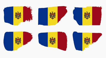Moldova flag collection with palette knife paint brush strokes grunge texture design. Grunge brush stroke effect set