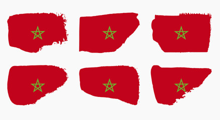 Morocco flag collection with palette knife paint brush strokes grunge texture design. Grunge brush stroke effect set