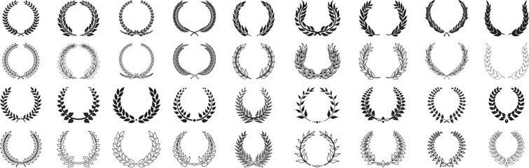 Collection of different black  laurel wreath on branches Winner icons 