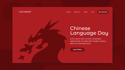 Chinese Language day landing page. Chinese poster, Social media post, dragon poster. Chinese new year landing page.