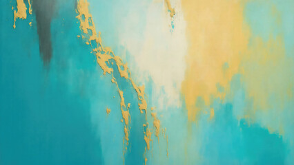 Abstract Cyan, Teal Gold and Gray art. Hand drawn by dry brush of paint background texture. Oil painting style