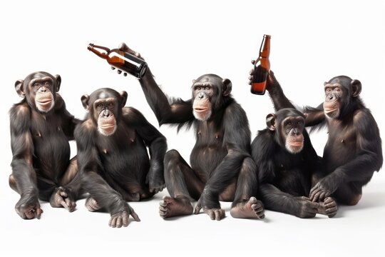 Group monkeys with beer bottles