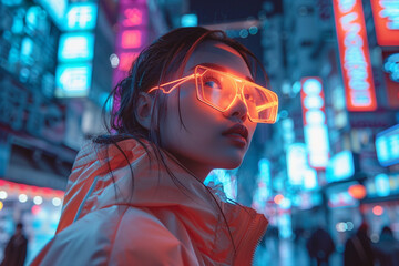 Obraz premium Augmented reality outfits for the metaverse, blending physical and digital fashion elements 
