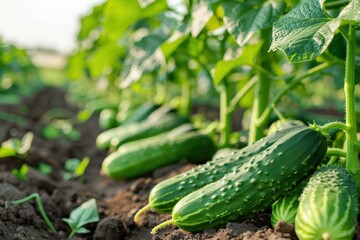 Harvest farming cucumbers at green field earth