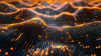 Close up on glowing quantum computing circuits with fiber optic connections casting a network of light showcasing advanced technology