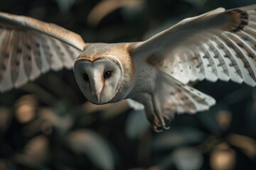 Hunting Barn Owl in flight