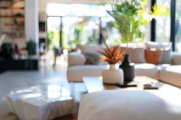 Low angle view of defocused living room interior background