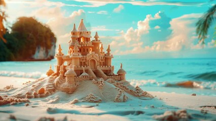 Beach sandcastle, a marvel against the tranquil coast. Crafted with passion.

