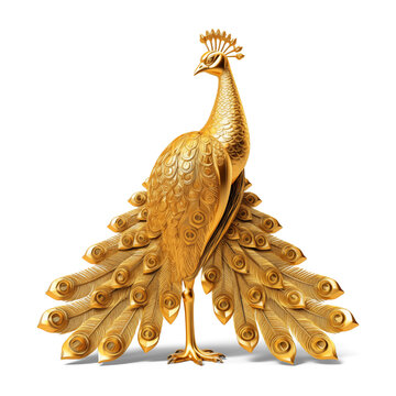 Gold peacock isolated on white