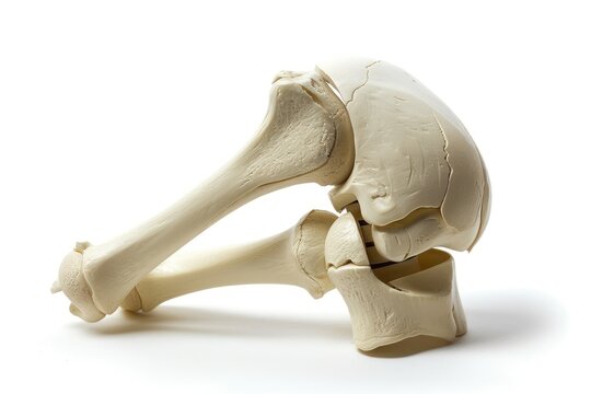 model of the human knee joint, highlighting the bone structure and cartilage Isolated on white background