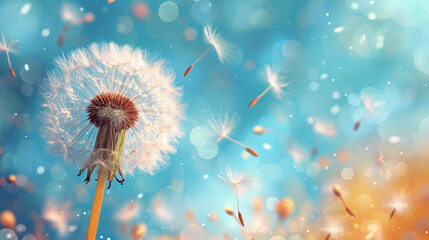 dandelion again blue sky wind, vector art