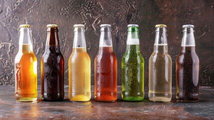 Assorted Craft Beer Bottles on Dark Textured Background