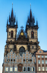 Central square of the old town of Prague with the palace of the town hall.